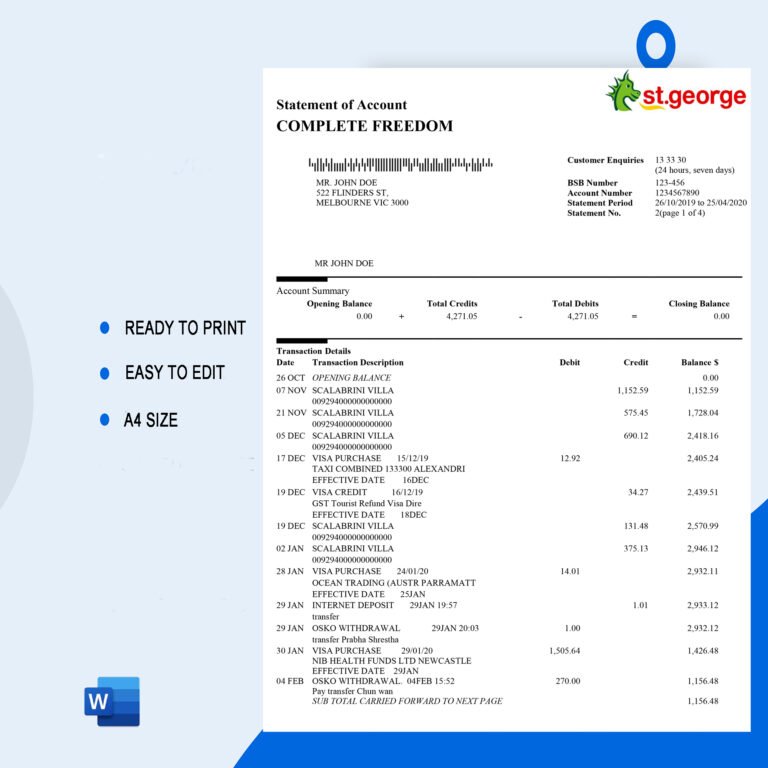 St George Bank Statement Template Ozoud