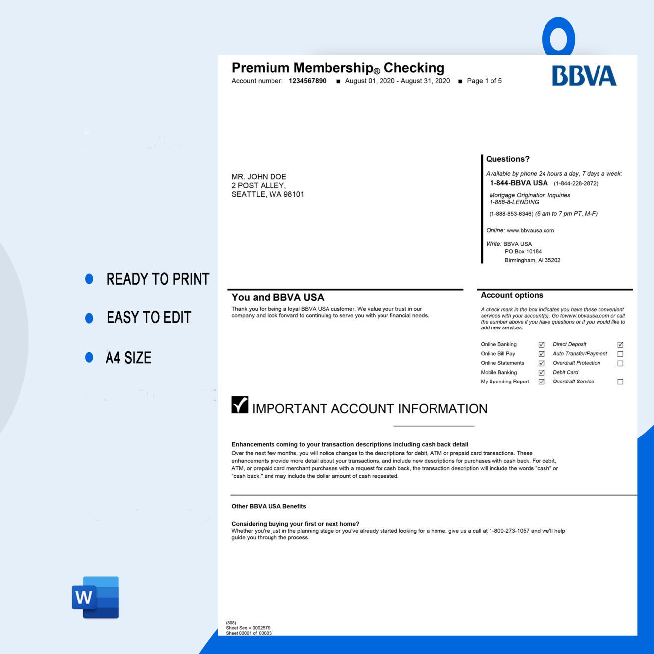 BBVA Bank Statement Template - Ozoud