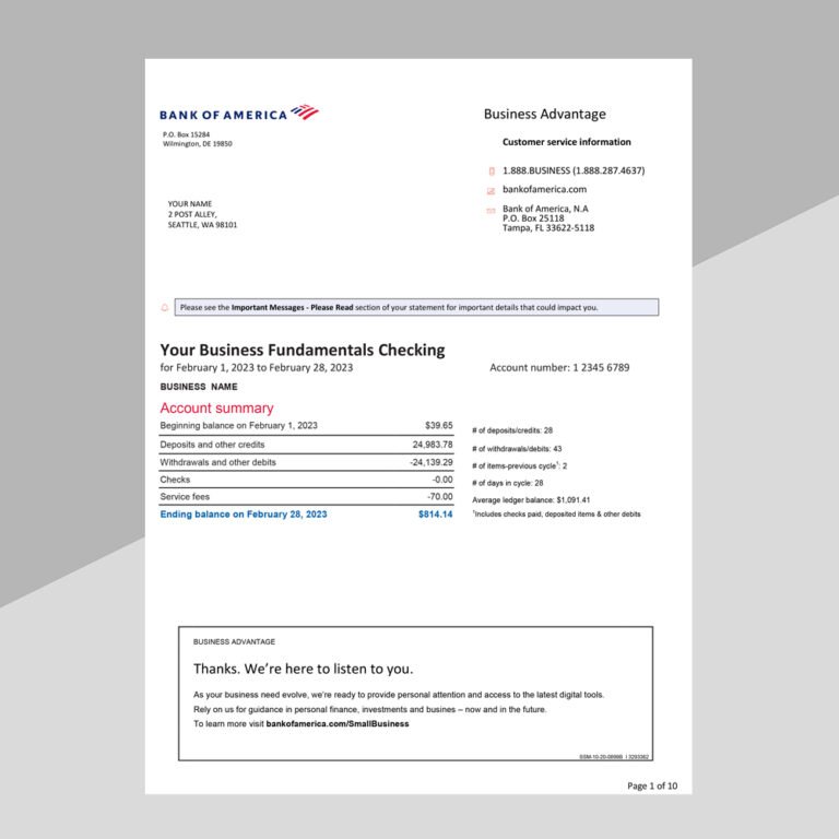 Bank of America Statement Template - Ozoud