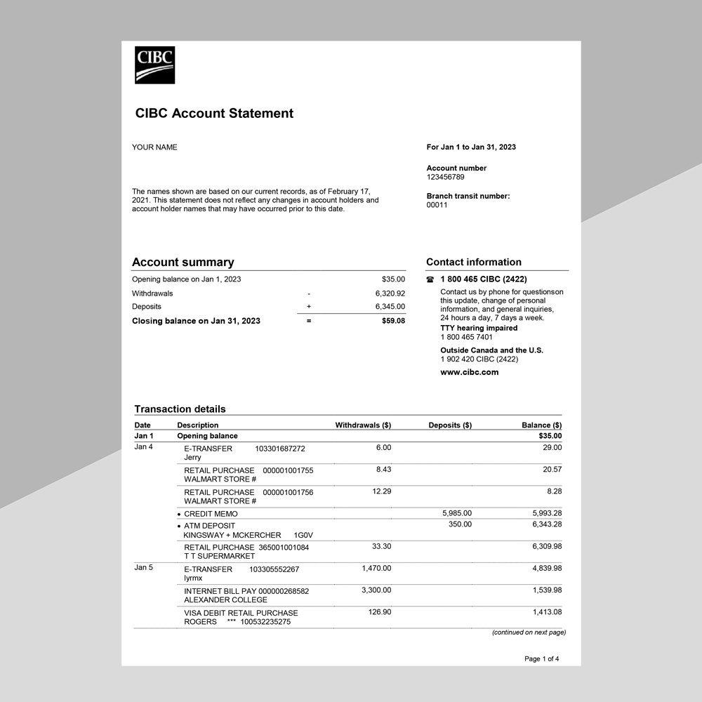 CIBC Bank Statement Template Ozoud