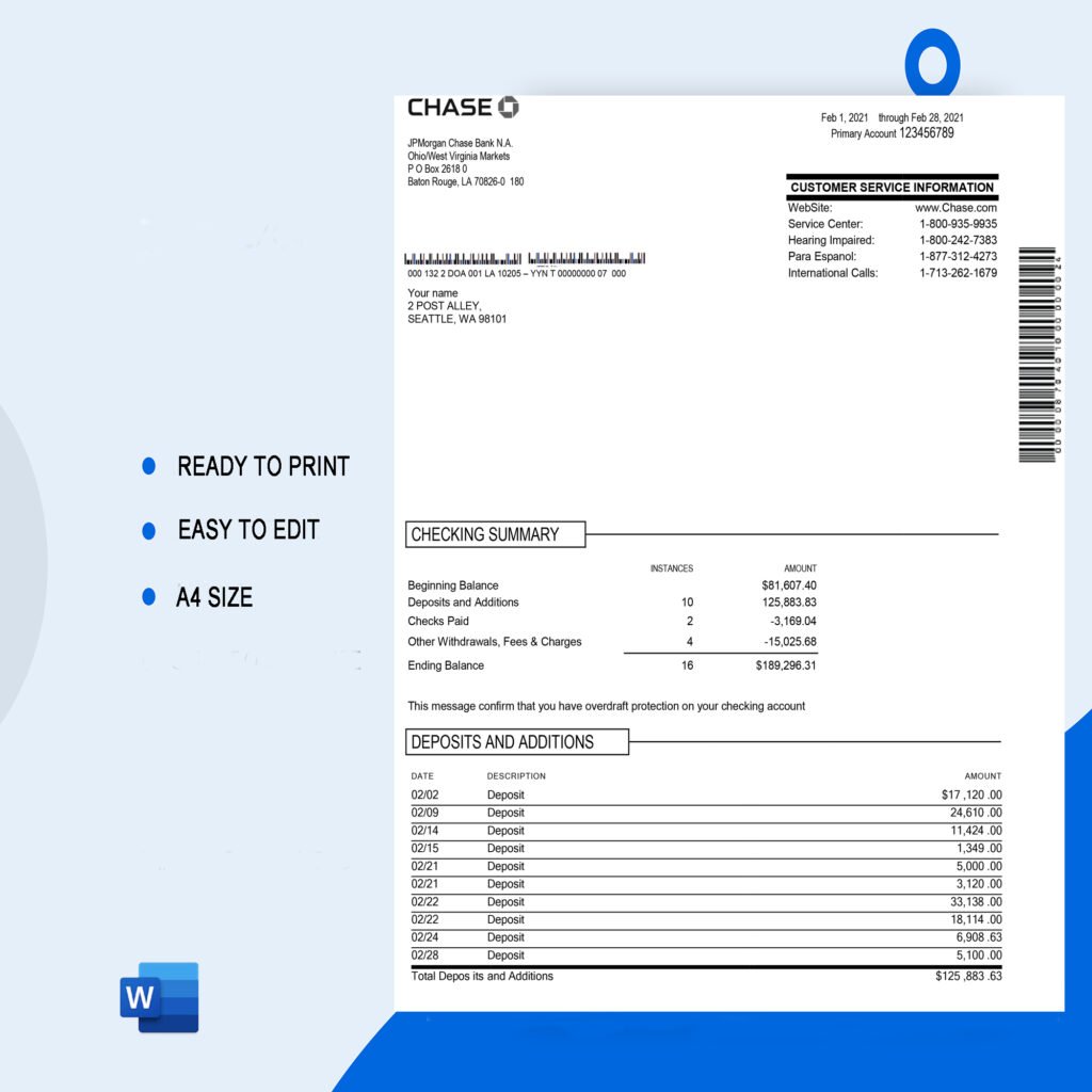 PNC Bank Statement Template - Ozoud