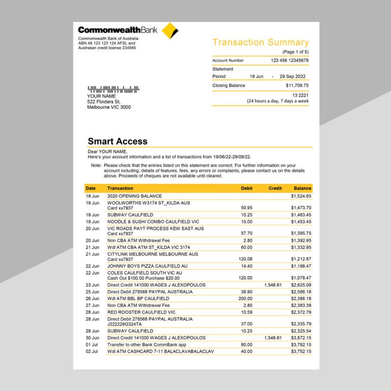 Commonwealth Bank Statement Template - Ozoud