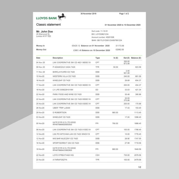 Lloyds Bank Statement Template - Ozoud