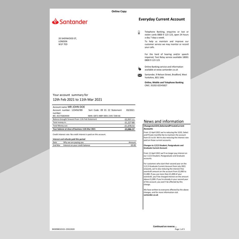 Santander Bank Statement Template - Ozoud