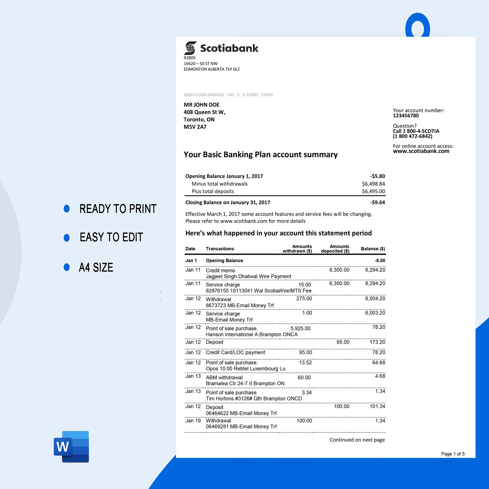 Scotiabank Bank Statement Template Ozoud 7065