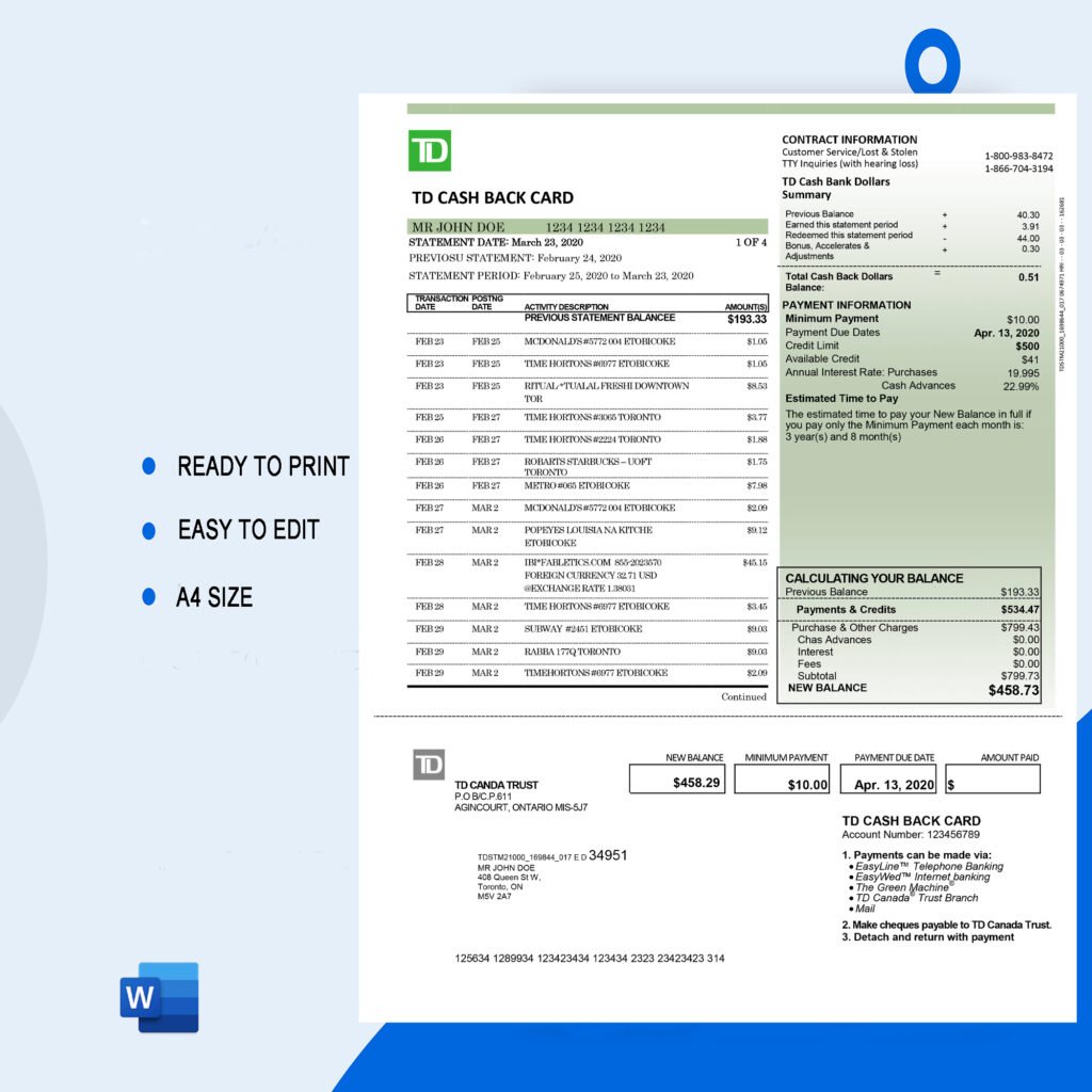 RBC Bank Statement Template - Ozoud