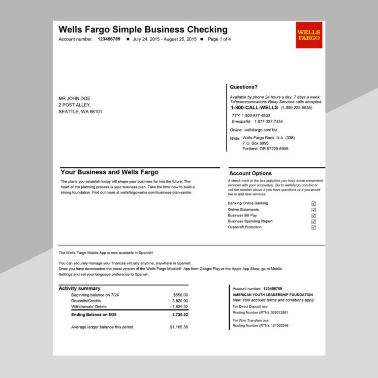 Wells Fargo Bank Statement Template Ozoud